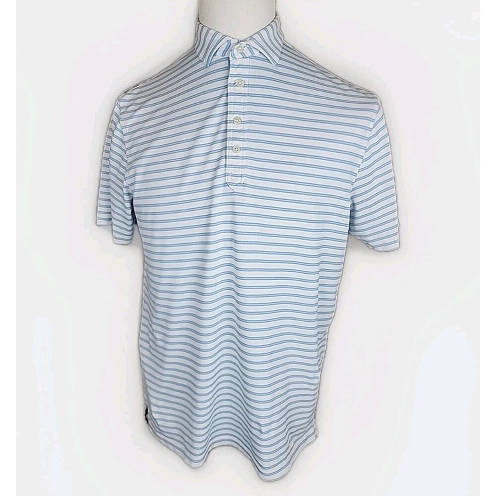 johnnie-O Light Blue and White Striped Polo